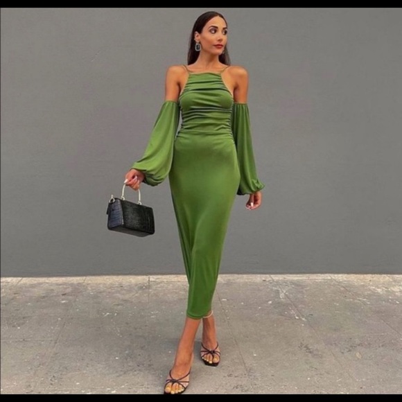 Zara | Dresses | Zara Green Off The Shoulder Dress | Poshmark